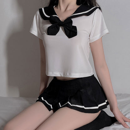 Bow Navy Pleated Skirt Set SE22261
