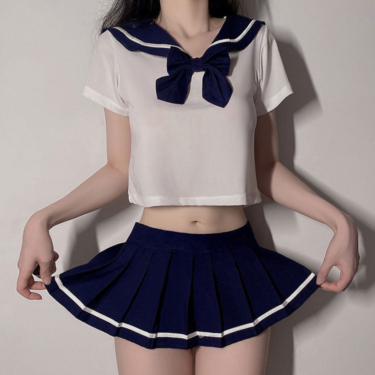 Bow Navy Pleated Skirt Set SE22261