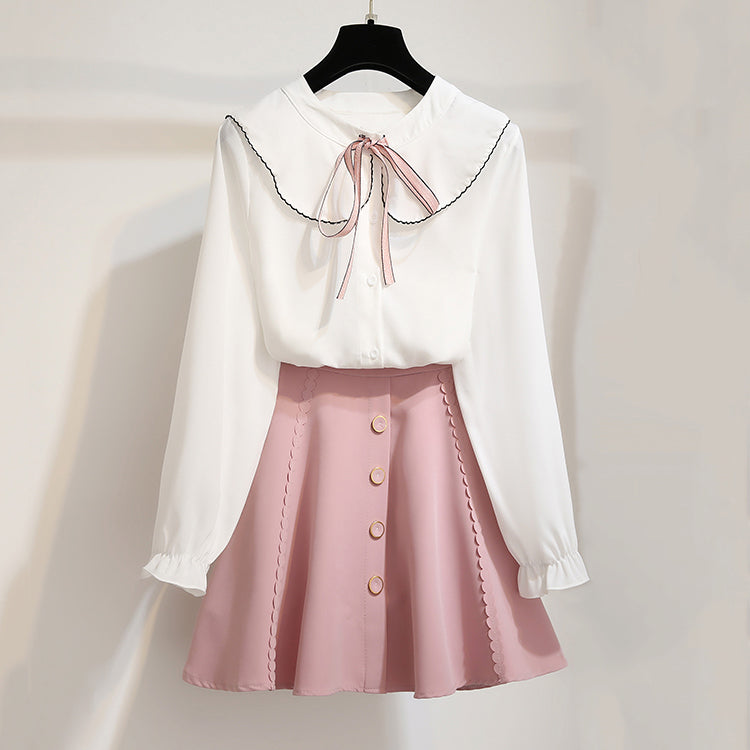 Bow Shirt Sweet Skirt Set SE22152