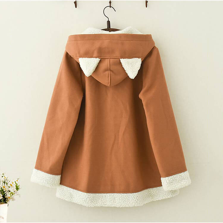 Brown Cat Hoodie Woolen Coat SE21233