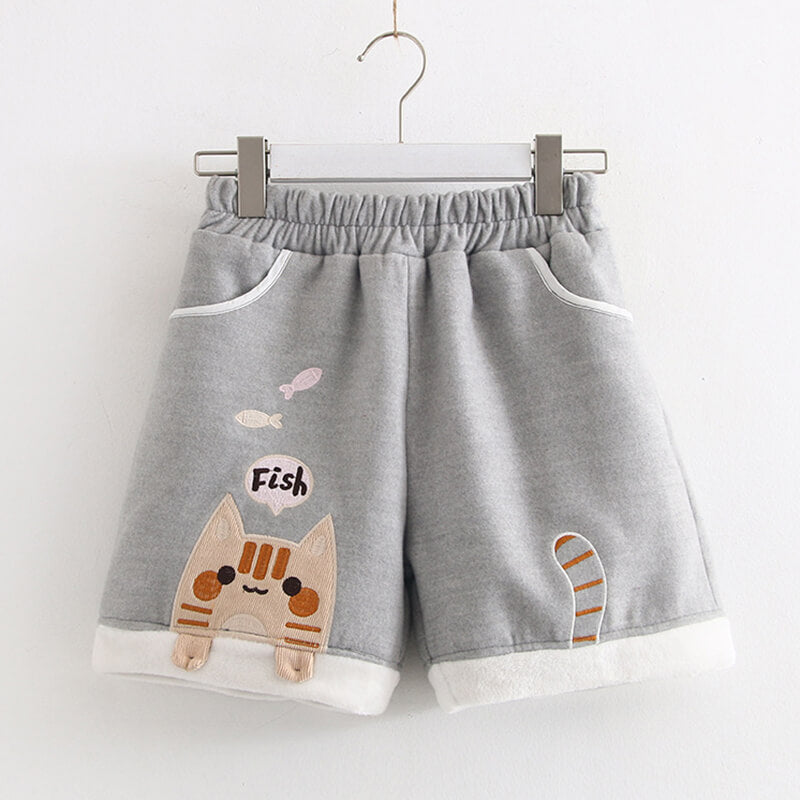 Cat Eating Fish Woolen Shorts SE20640