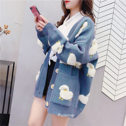 Cute Cartoon Sheep Knitted Cardigan Sweater SE21011