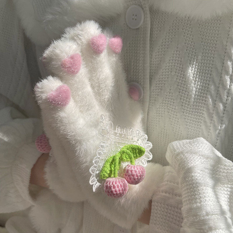 Cute Cherry Plush Warm Gloves SE22514