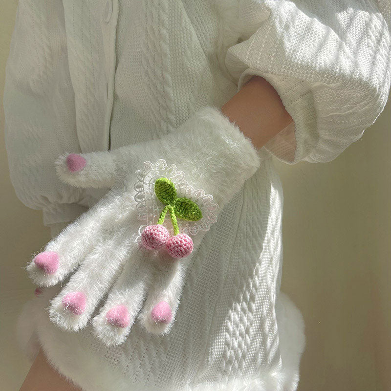 Cute Cherry Plush Warm Gloves SE22514