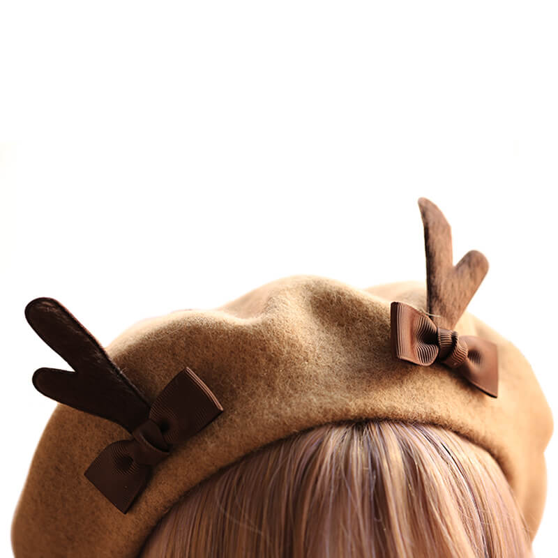 Cute Deer Horn Wool Berets Bowknot Cap SE20698