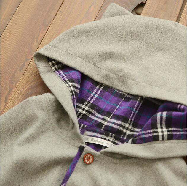 Cute Grid Cat Ear Hoodie Cape Coat SE9099