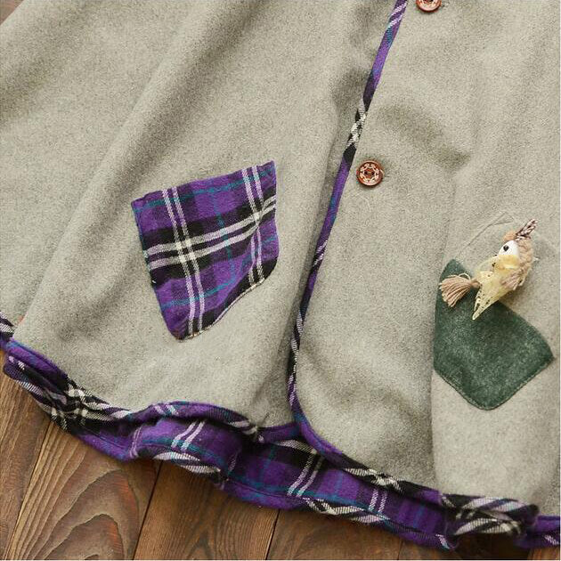 Cute Grid Cat Ear Hoodie Cape Coat SE9099