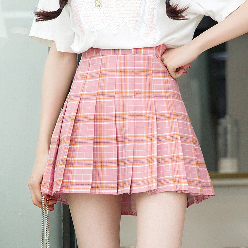 Grid Tall Waist Pleated Skirt SE10281