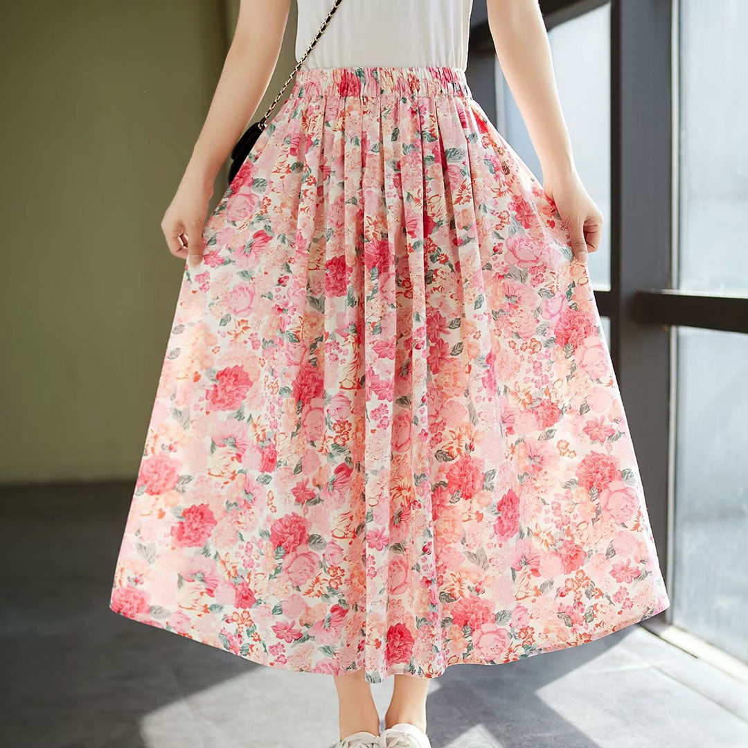 Floral Elastic Waist Skirt SE22678