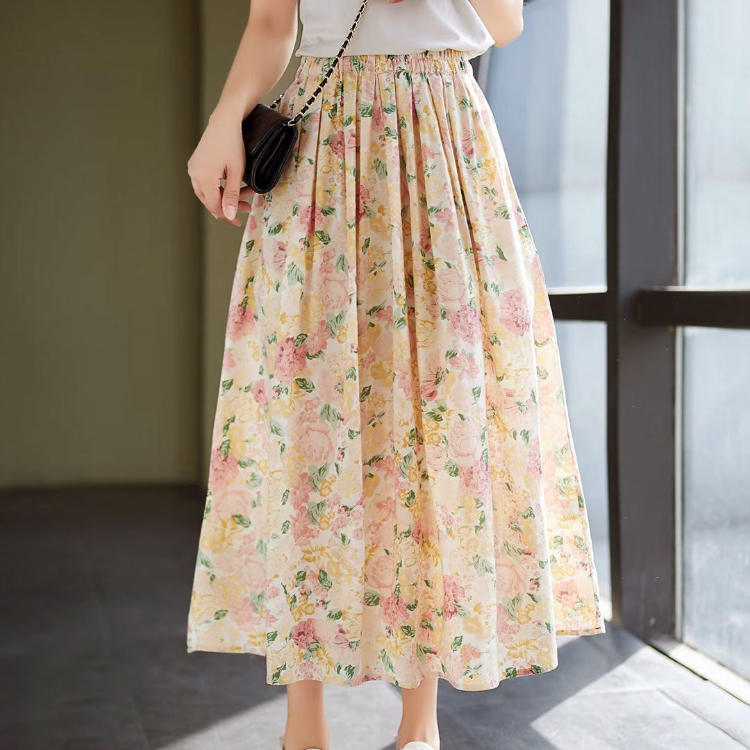 Floral Elastic Waist Skirt SE22678