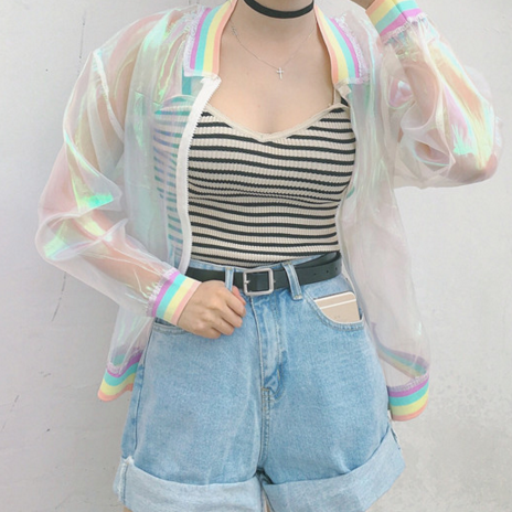 Harajuku transparent organza rainbow tie-dye coat