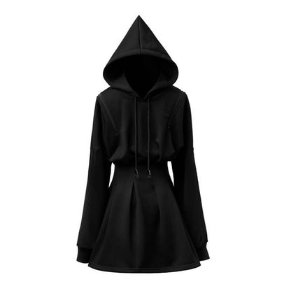 Black Zipper Hooded Dress SE21960