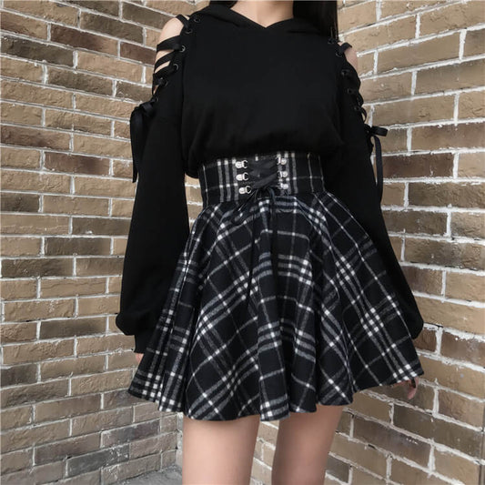 Cat Hoodie Plaid Skirt Set SE20853