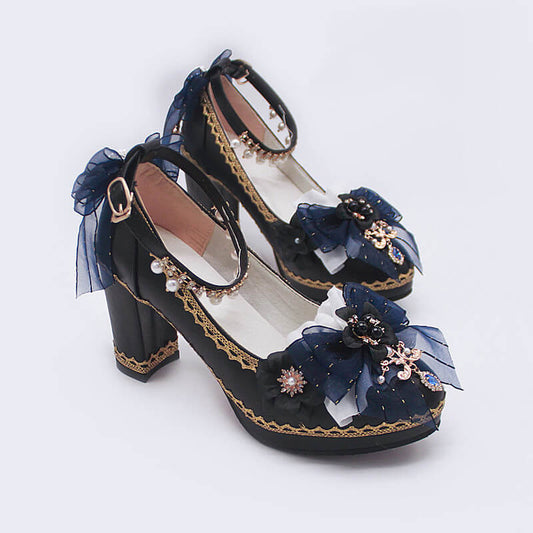 Lolita Buckle Bow Flower Shoes SE21742