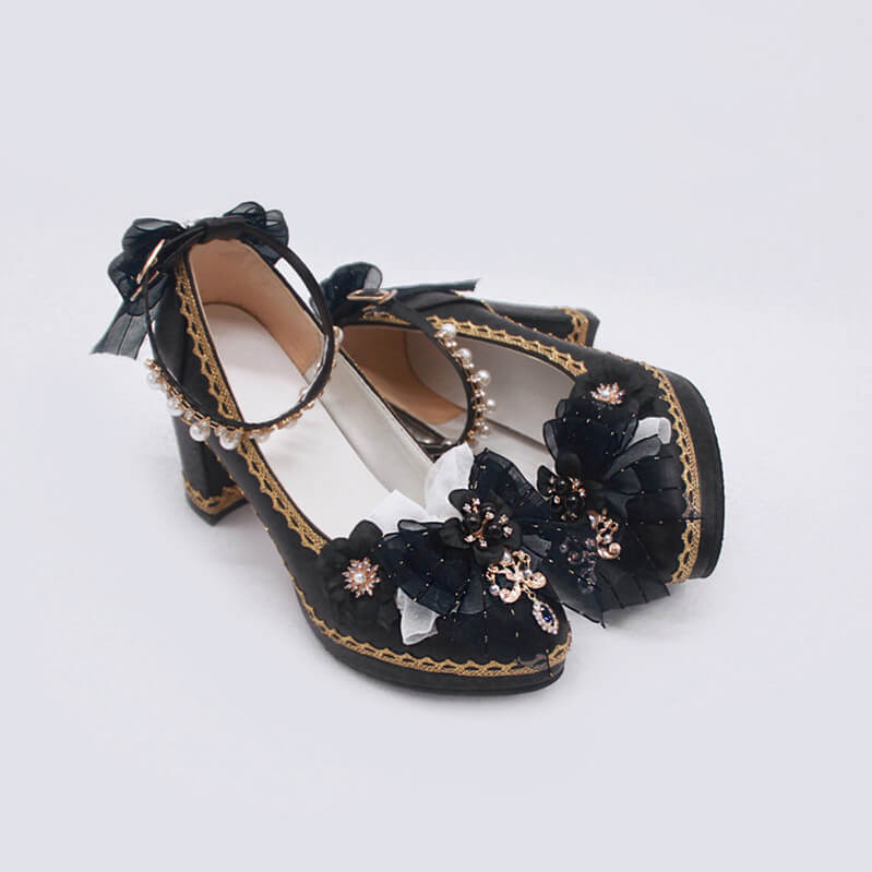Lolita Buckle Bow Flower Shoes SE21742