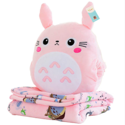Gray/pink cartoon totoro pillow + blanket SE11021