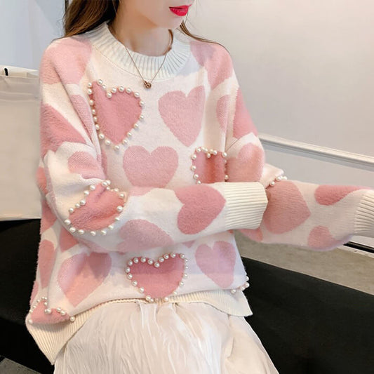 Beaded Love Knit Sweater SE21997