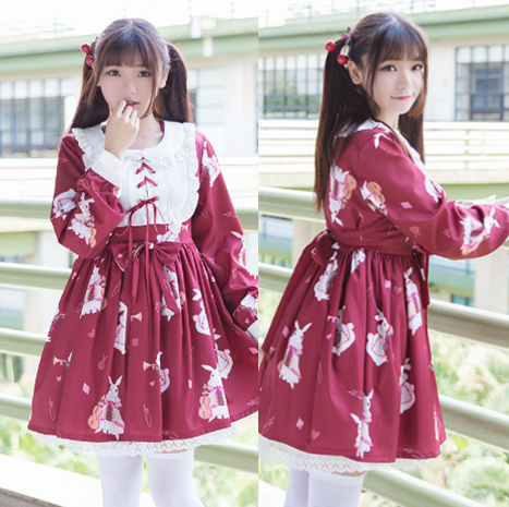 Red/white bunny printed dress SE10577