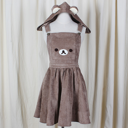 Cute,cartoon,bear,hooded,braces skirt,pocket dress,bear skirt,