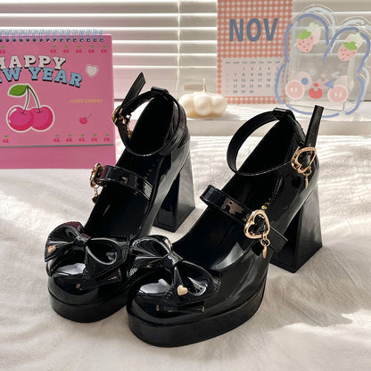 JK Black Bow Heels Shoes SE22659
