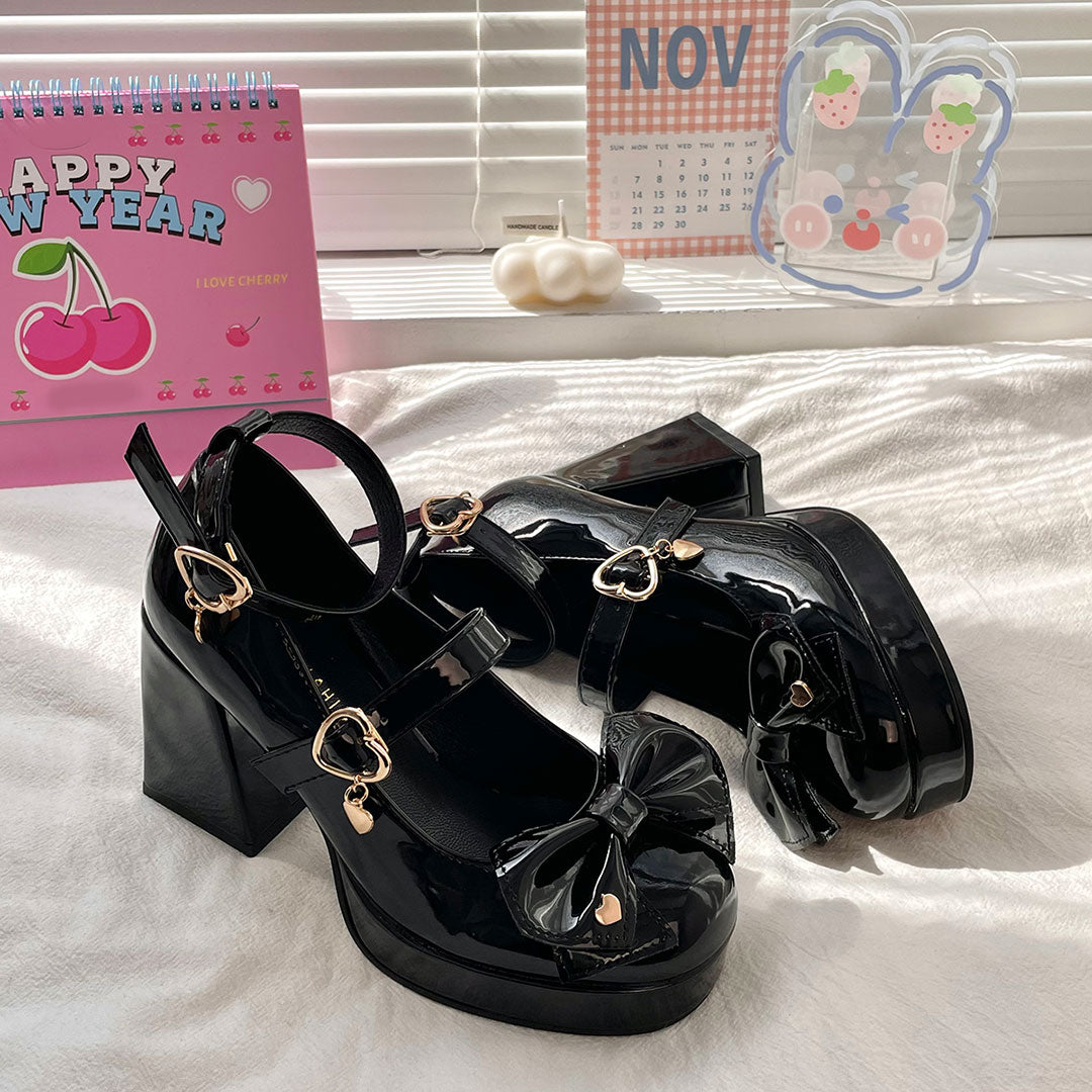 JK Black Bow Heels Shoes SE22659
