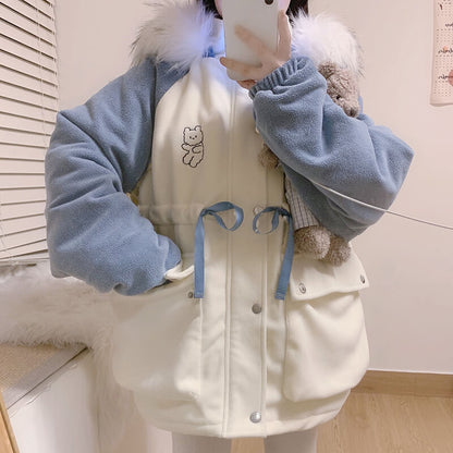 Japanese Bear Plush Hooded Cotton Coat SE21326