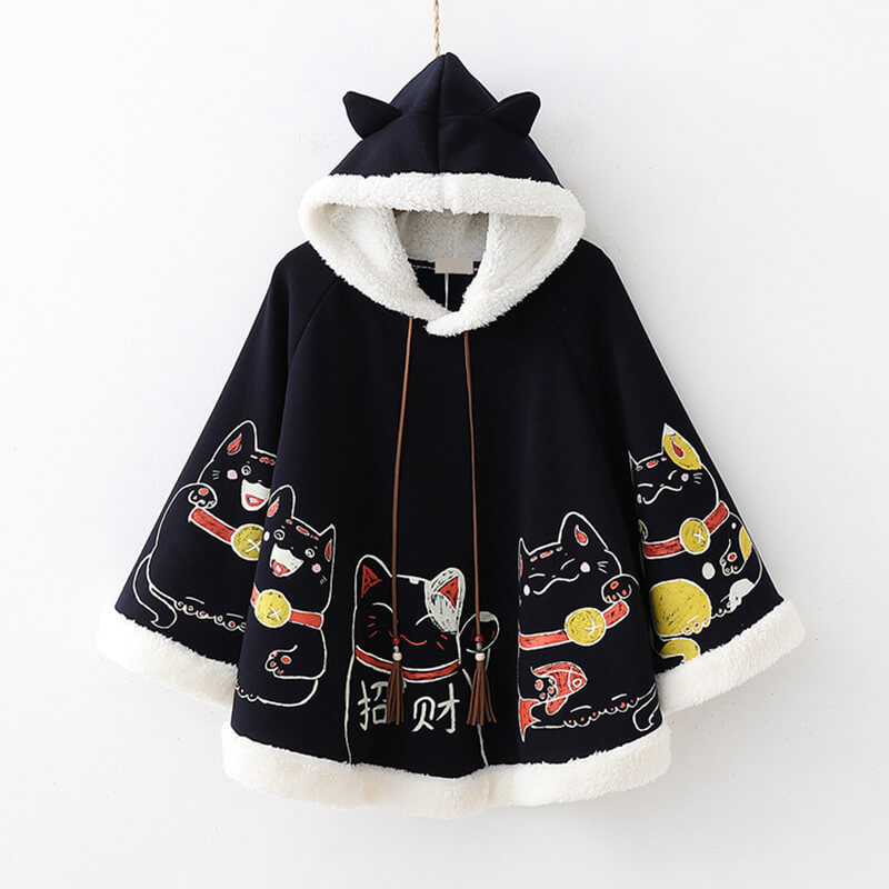 Japanese Cat Fleece Cape Hoodie Coat SE20714