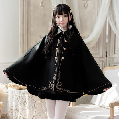 Japanese Embroidered Dovetail Woolen Cape Coat SE20763