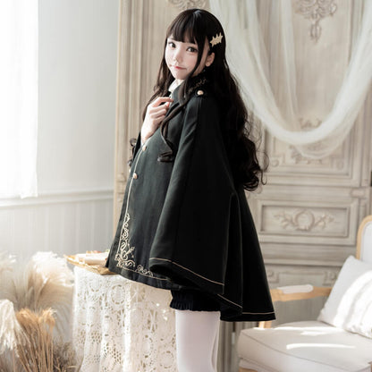 Japanese Embroidered Dovetail Woolen Cape Coat SE20763