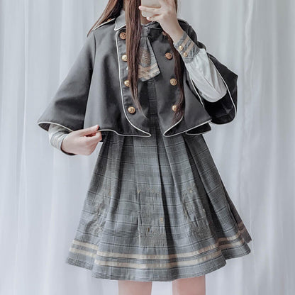 Embroidered Plaid Dress Woolen Cloak Set SE20611