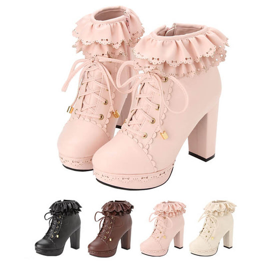 Lace up Flower Heels Boots SE5113
