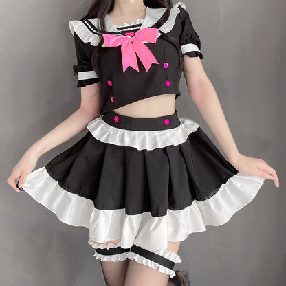 Kawaii Bow Black Maid Skirt Set SE22376