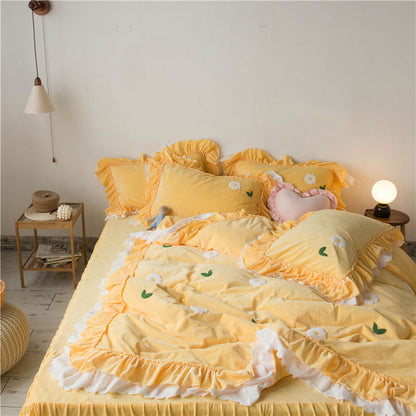 Kawaii Flower Rabbit Velvet Bed Sheet Set SE22487