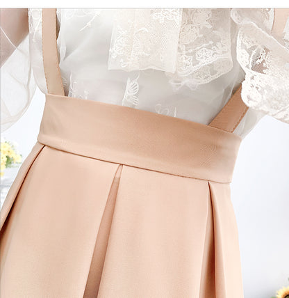 Lace Bow Blouse Suspender Skirt Set SE22155