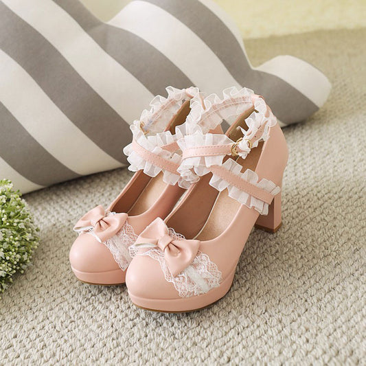 Lace Bow Heels Shoes SE22274