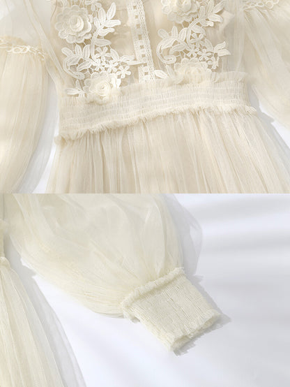 Lace Flower Gauze Dress SE21002