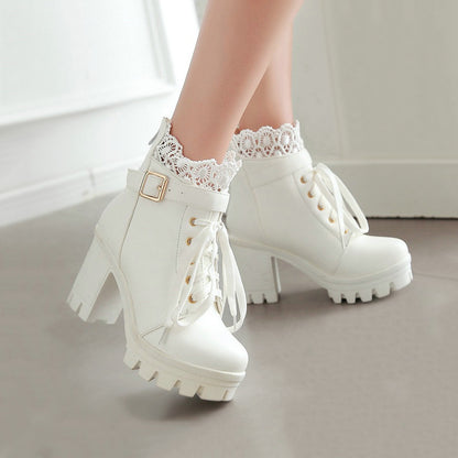 Lace Flower Heels Boots SE10711