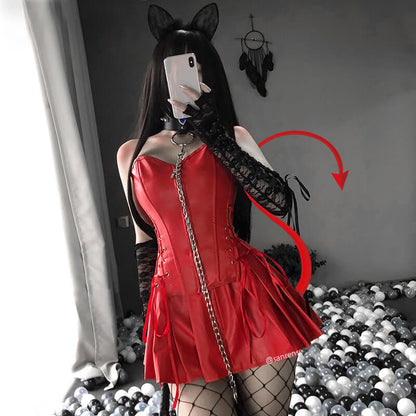 Leather Vest Sexy Skirt Set SE21385