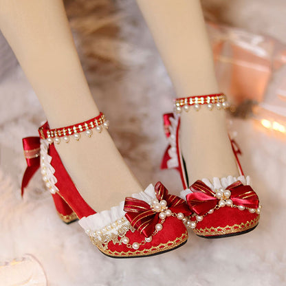 Lolita Lace Bow Red Heels Shoes SE22485
