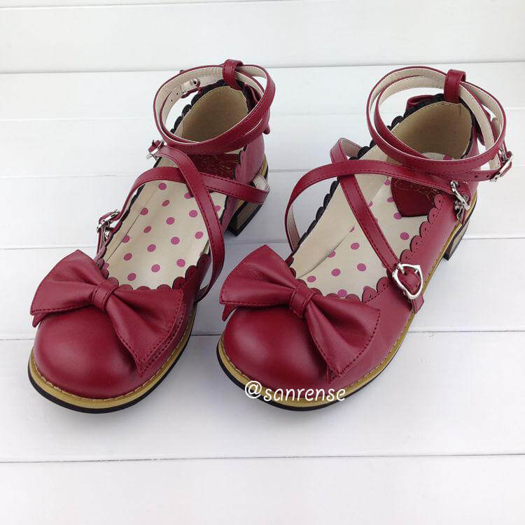 Lolita With Cross Straps Bow Shoes SE21042