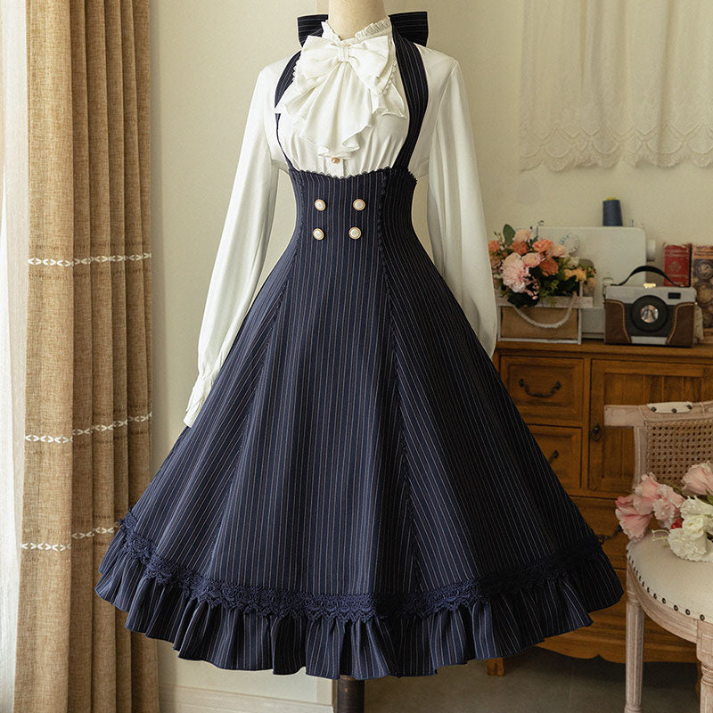 Lolita Bow Blouse Floral Skirt Set SE22545