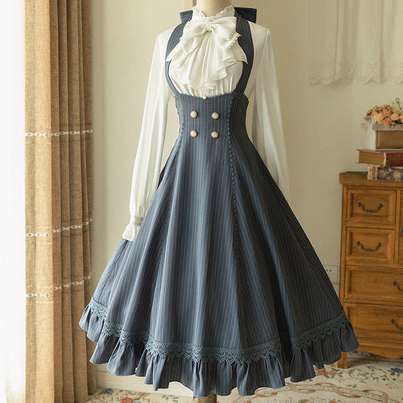 Lolita Bow Blouse Floral Skirt Set SE22545