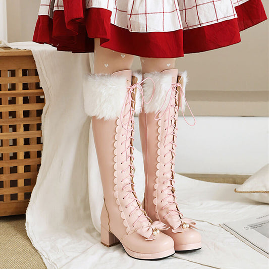 Lolita Plush Bow Boots SE21346