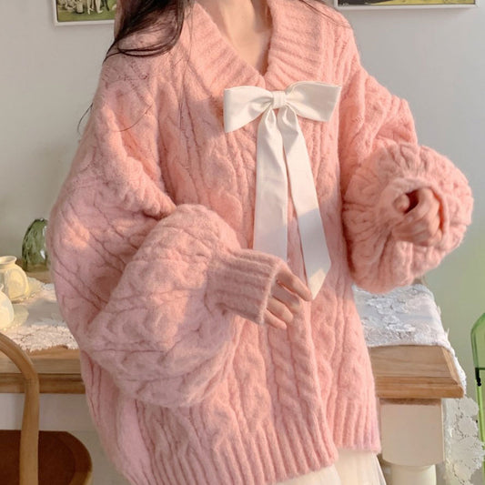 Loose Pink Bow Sweater SE22211