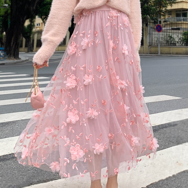Mesh Flower Skirt SE21667 SANRENSE