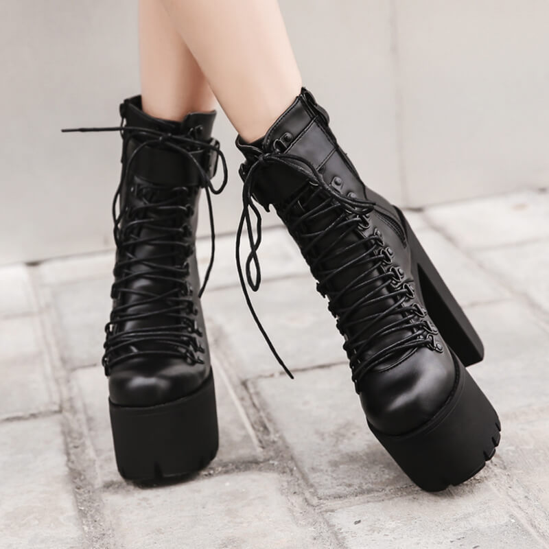 Metal Buckle Zipper Black Ankle Boots SE20559