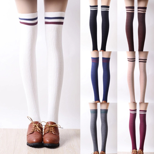 Japanese students stripe knee-high socks
