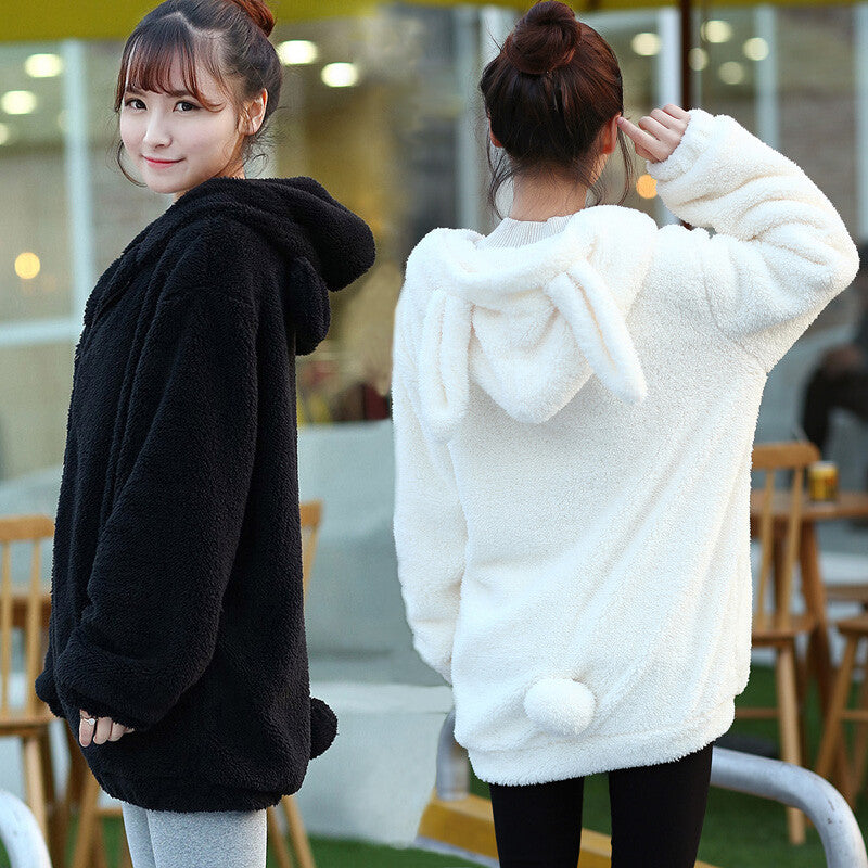 Cute cartoon hooded fleece coat cat