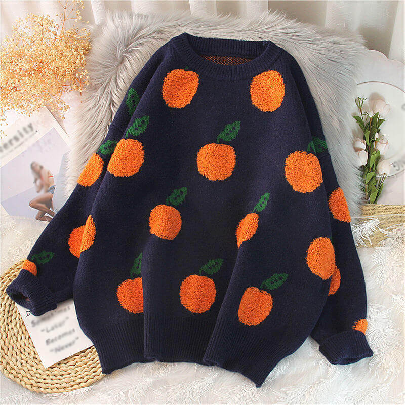 Orange Knitted Jumpers Sweater SE21555