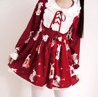 Red/White Bunny Printed Dress SE10577